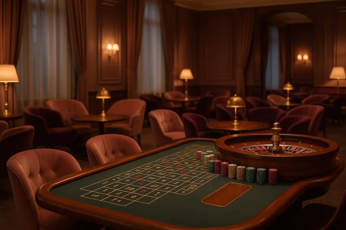 Elegant casino lounge with a roulette table